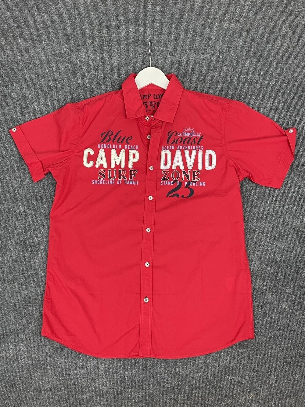Camp David Shirt Mens Small Button Up Embroidered Short Sleeve Cotton N25